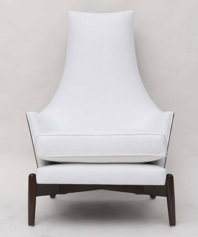 Ib Kofod Larsen Ib Kofod Larsen Danish Modern Dark Walnut and White Upholstery Armchair