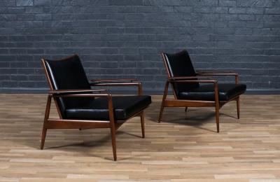 Ib Kofod Larsen Ib Kofod Larsen Leather Lounge Chairs for Selig