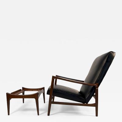Ib Kofod Larsen Ib Kofod Larsen Recliner and Ottoman for Selig in Black Italian Leather