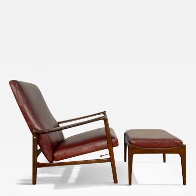 Ib Kofod Larsen Ib Kofod Larsen Recliner and Ottoman for Selig in Oxblood Italian Leather