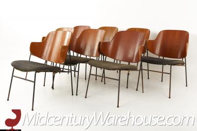 Ib Kofod Larsen Kofod Larsen Penguin Wrought Iron and Bent Plywood Dining Chairs Set of 8