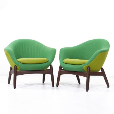 Ib Kofod Larsen Kofod Larsen for Povl Dinesen Mid Century Danish Teak Pod Lounge Chairs Pair