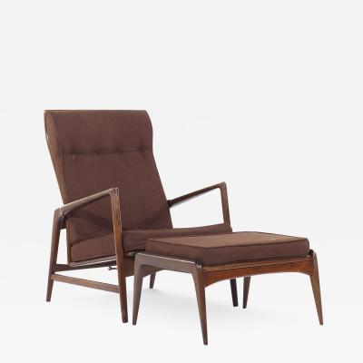 Ib Kofod Larsen Kofod Larsen for Selig MCM Danish Walnut High Back Lounge Chair and Ottoman