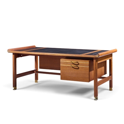 Ib Kofod Larsen Kofod Larsen for Selig Megiddo Queen of Sheba African Wenge Wood and Brass Desk