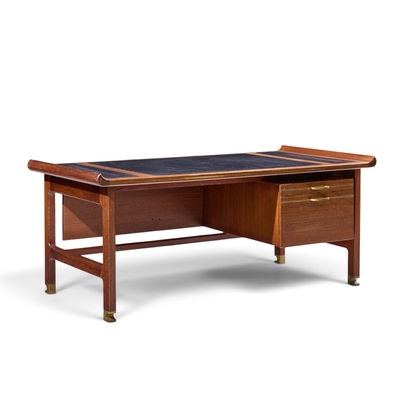 Ib Kofod Larsen Kofod Larsen for Selig Megiddo Queen of Sheba African Wenge Wood and Brass Desk