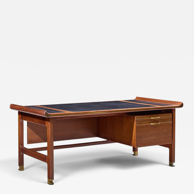 Ib Kofod Larsen Kofod Larsen for Selig Megiddo Queen of Sheba African Wenge Wood and Brass Desk