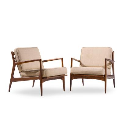 Ib Kofod Larsen Kofod Larsen for Selig Mid Century Danish Lounge Chairs Pair