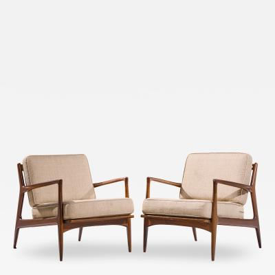 Ib Kofod Larsen Kofod Larsen for Selig Mid Century Danish Lounge Chairs Pair