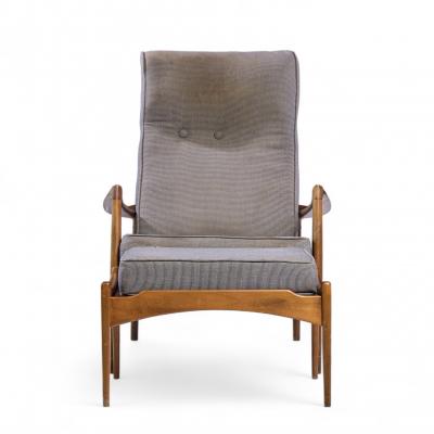 Ib Kofod Larsen Kofod Larsen for Selig Mid Century Danish Walnut Lounge Chair and Ottoman