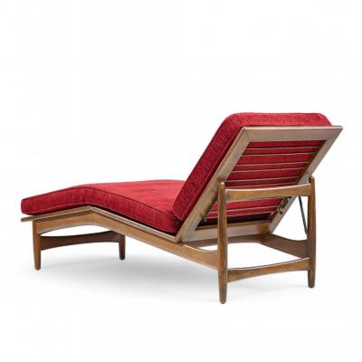 Ib Kofod Larsen Kofod Larsen for Selig Mid Century Walnut Chaise Lounge Chair