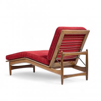 Ib Kofod Larsen Kofod Larsen for Selig Mid Century Walnut Chaise Lounge Chair