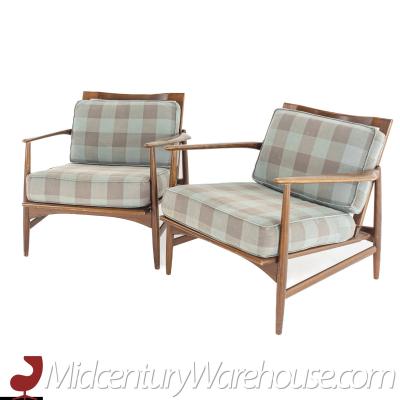 Ib Kofod Larsen Kofod Larsen for Selig Mid Century Walnut Lounge Chairs A Pair