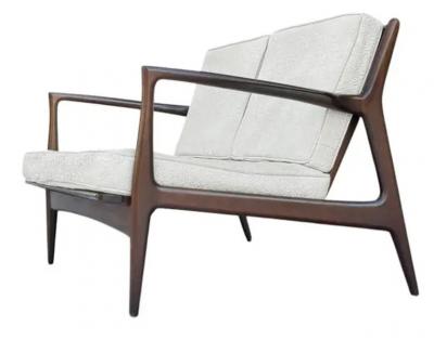 Ib Kofod Larsen Mid Century Modern Danish Walnut Sofa Love Seat or Settee by Kofod Larsen Selig