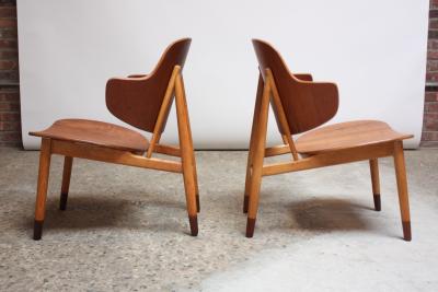 Ib Kofod Larsen Pair of Danish Sculptural Shell Chairs by Ib Kofod Larsen in Teak and Beech