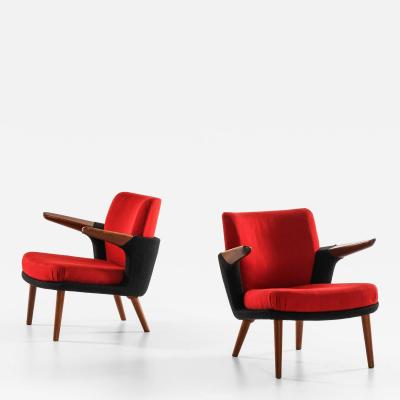 Ib Kofod Larsen Pair of Easy Chairs Model 423 in Teak Wool by Ib Kofod Larsen 1954