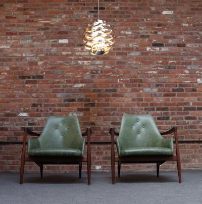 Ib Kofod Larsen Pair of Scandinavian Modern Sculptural Walnut and Leather Petite Lounge Chairs