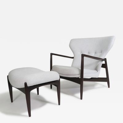 Ib Kofod Larsen Restored IB Kofod Larsen Highback Lounge Chair and Ottoman in New Fabric