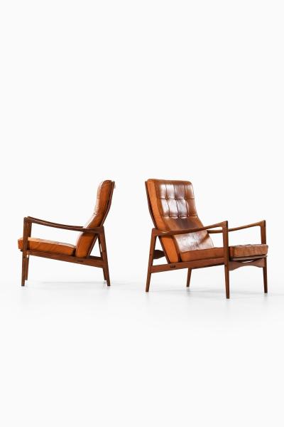 Ib Kofod Larsen Set of 2 Easy Chairs in Leather and Teak by Ib Kofod Larsen 1950s