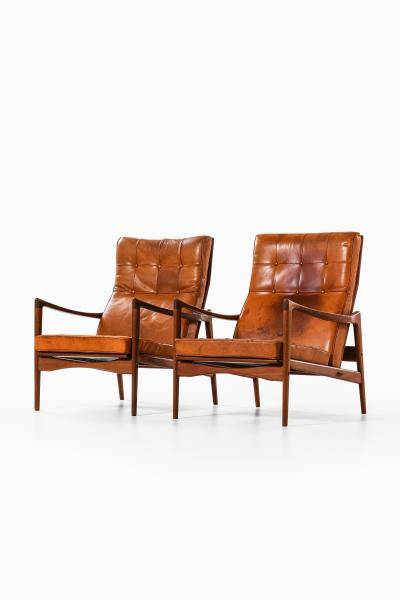 Ib Kofod Larsen Set of 2 Easy Chairs in Leather and Teak by Ib Kofod Larsen 1950s