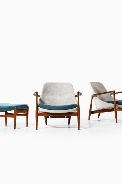 Ib Kofod Larsen Set of Easy Chairs in Wool and Teak by Ib Kofod Larsen 1956