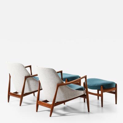 Ib Kofod Larsen Set of Easy Chairs in Wool and Teak by Ib Kofod Larsen 1956