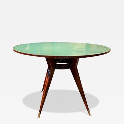 Ico Parisi CIRCULAR BEECHWOOD AND EGLOMISE GLASS CENTER DINING TABLE BY ICO PARISI
