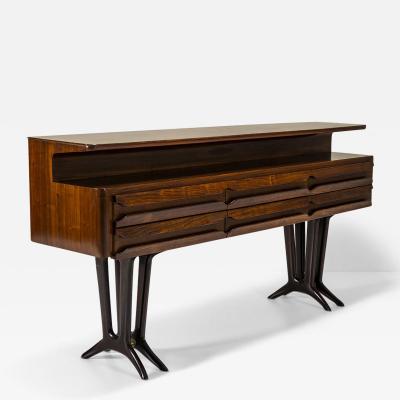 Ico Parisi Elegant Console in the Style of Parisi Veneered in Mahogany with Brass Elements