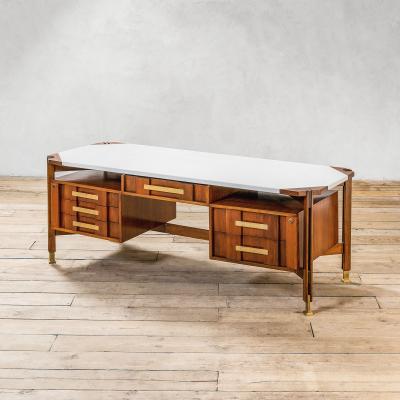 Ico Parisi Ico Parisi Big Desk in Wood with White Cloth covered Top 60s