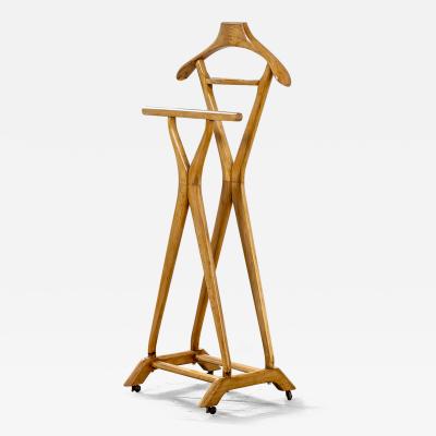 Ico Parisi Ico Parisi Double Coat Rack in wood with metal casters light 50s
