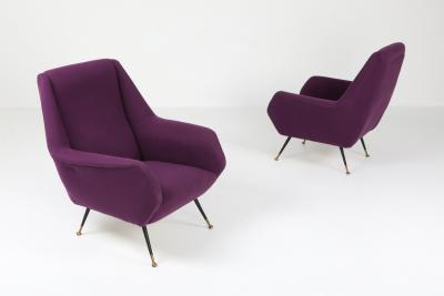 Ico Parisi Ico Parisi Easy Chairs with Purple Upholstery 1950s