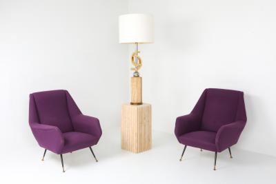 Ico Parisi Ico Parisi Easy Chairs with Purple Upholstery 1950s