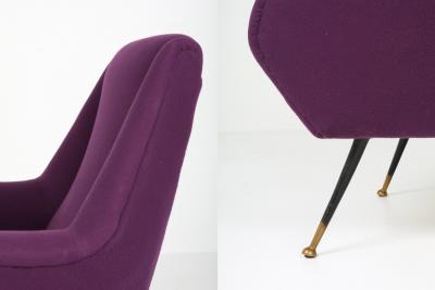Ico Parisi Ico Parisi Easy Chairs with Purple Upholstery 1950s