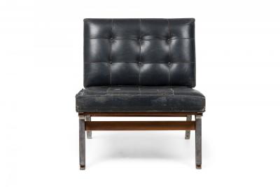 Ico Parisi Ico Parisi Mid Century Italian Metal Black Leather Upholstered Slipper Chair
