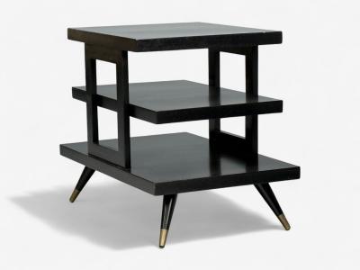 Ico Parisi Ico Parisi Style Ebonized Wood Brass Sculptural Side Table Europe 1950s