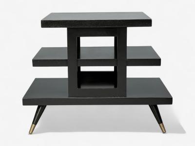 Ico Parisi Ico Parisi Style Ebonized Wood Brass Sculptural Side Table Europe 1950s