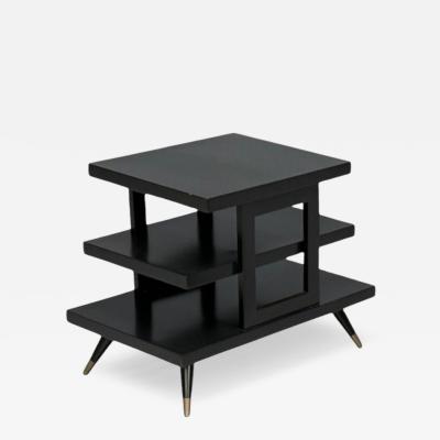 Ico Parisi Ico Parisi Style Ebonized Wood Brass Sculptural Side Table Europe 1950s