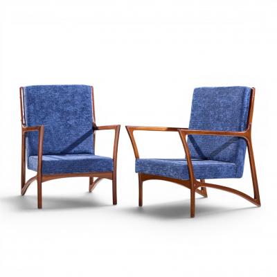 Ico Parisi Ico Parisi Style Mid Century Italian Sculpted Mahogany Lounge Chairs Pair