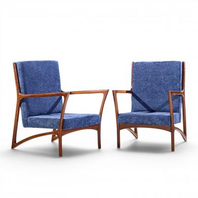Ico Parisi Ico Parisi Style Mid Century Italian Sculpted Mahogany Lounge Chairs Pair