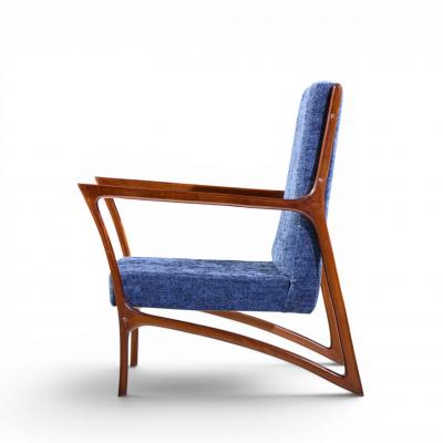 Ico Parisi Ico Parisi Style Mid Century Italian Sculpted Mahogany Lounge Chairs Pair