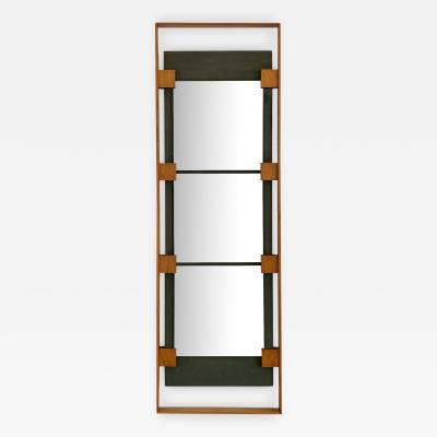 Ico Parisi Ico Parisi Teak and Green Suede Wall Mirror