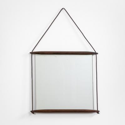 Ico Parisi Ico Parisi Wall Mirror for MIM in Wood and Leather Ribbon of 50s