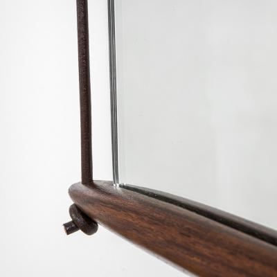 Ico Parisi Ico Parisi Wall Mirror for MIM in Wood and Leather Ribbon of 50s