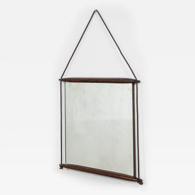 Ico Parisi Ico Parisi Wall Mirror for MIM in Wood and Leather Ribbon of 50s