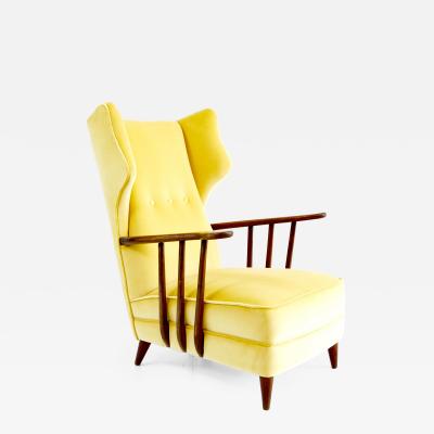 Ico Parisi Ico Parisi yellow velvet and walnut bergere armchair by Ariberto Colombo 1950