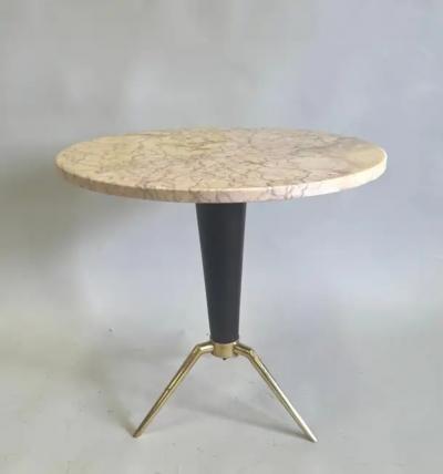Ico Parisi Italian Mid Century Round Coffee Side Table in Brass Marble Attr Ico Parisi