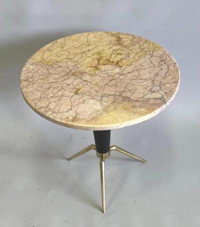 Ico Parisi Italian Mid Century Round Coffee Side Table in Brass Marble Attr Ico Parisi