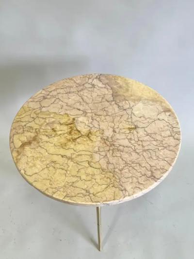 Ico Parisi Italian Mid Century Round Coffee Side Table in Brass Marble Attr Ico Parisi
