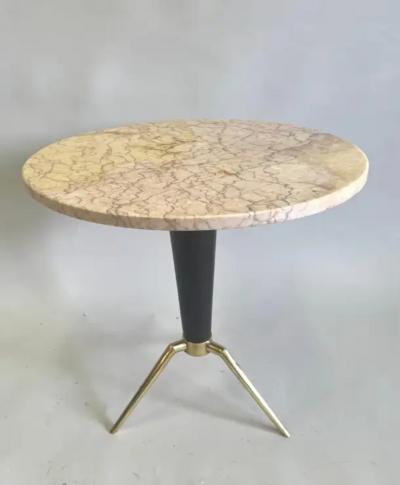 Ico Parisi Italian Mid Century Round Coffee Side Table in Brass Marble Attr Ico Parisi