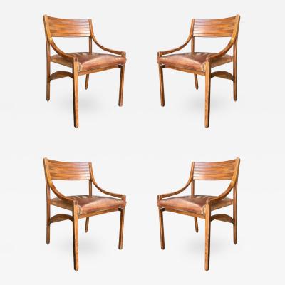 Ico Parisi Italian Walnut and Leather Dining Chairs by Ico Parisi 1959