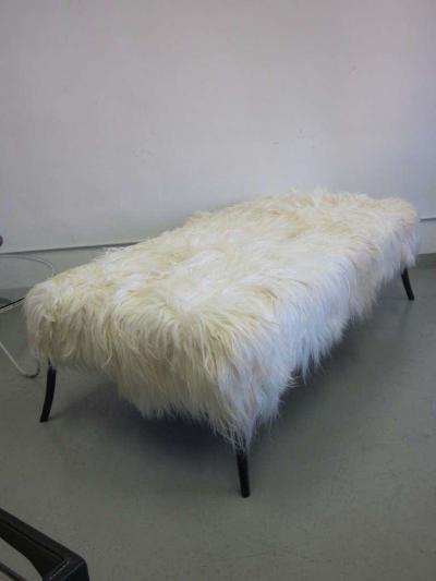 Ico Parisi Large Long Hair Italian Mid Century Modern Style Goatskin Bench Ico Parisi
